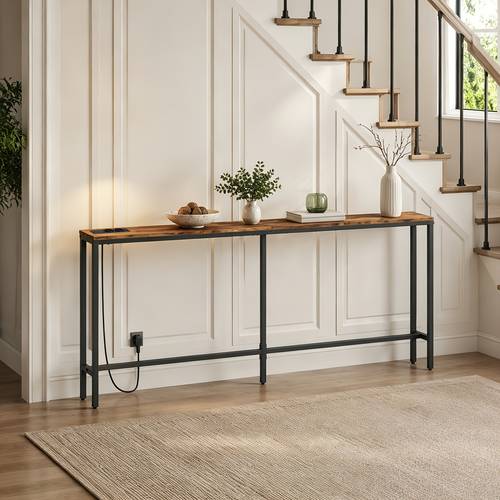 200cm side table with charging station narrow sofa table console table with power outlets industrial style entryway table with usb ports suitable for entryway hallway foyer living room etc in gray and