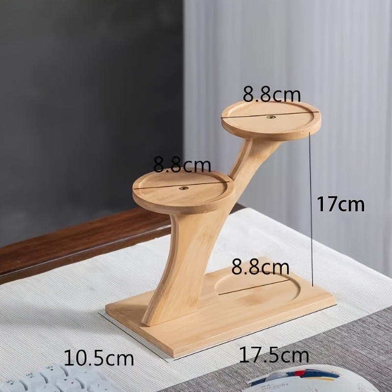 Image of Elegant Bamboo Plant Stand - 2-tier Display Rack, Ideal For Small Potted Plants, Perfect For Home, Office Mini Flower Rack Desktop And Balcony Decor, Circular Wooden Base, Home Decor Artificial Plants