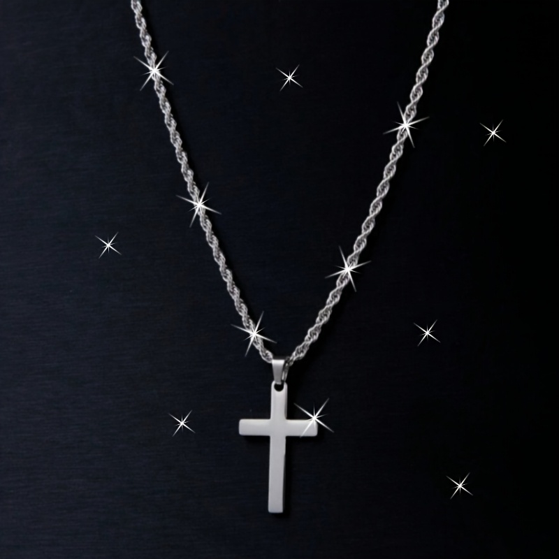 Image of Unisex 316l Stainless Steel Cross Pendant Necklace - Minimalist Jewelry Gift, Polished Durable Chain, Suitable For Daily Wear