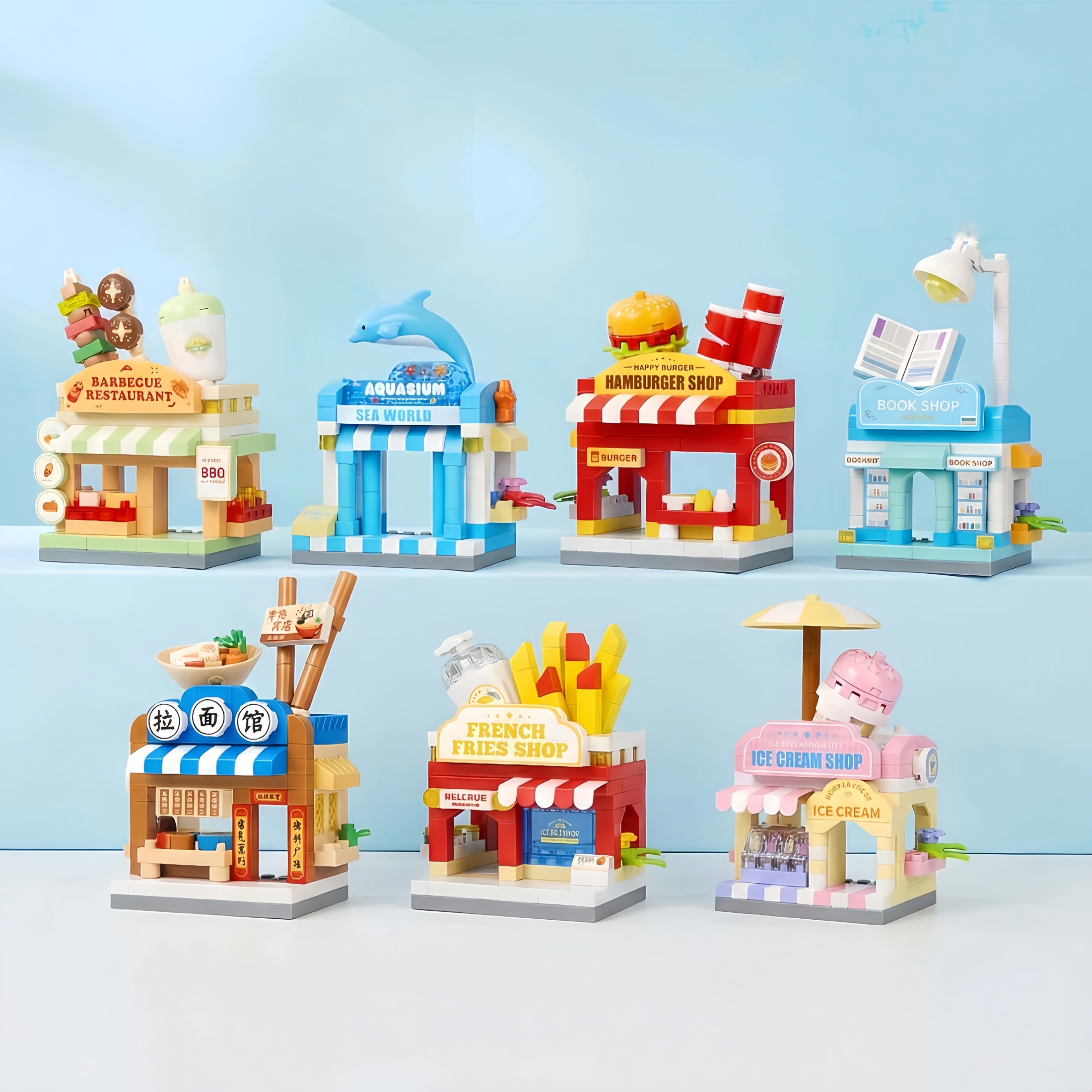 Micro Particle Building Block Set, Ramen Shop & BBQ Shop Decor
