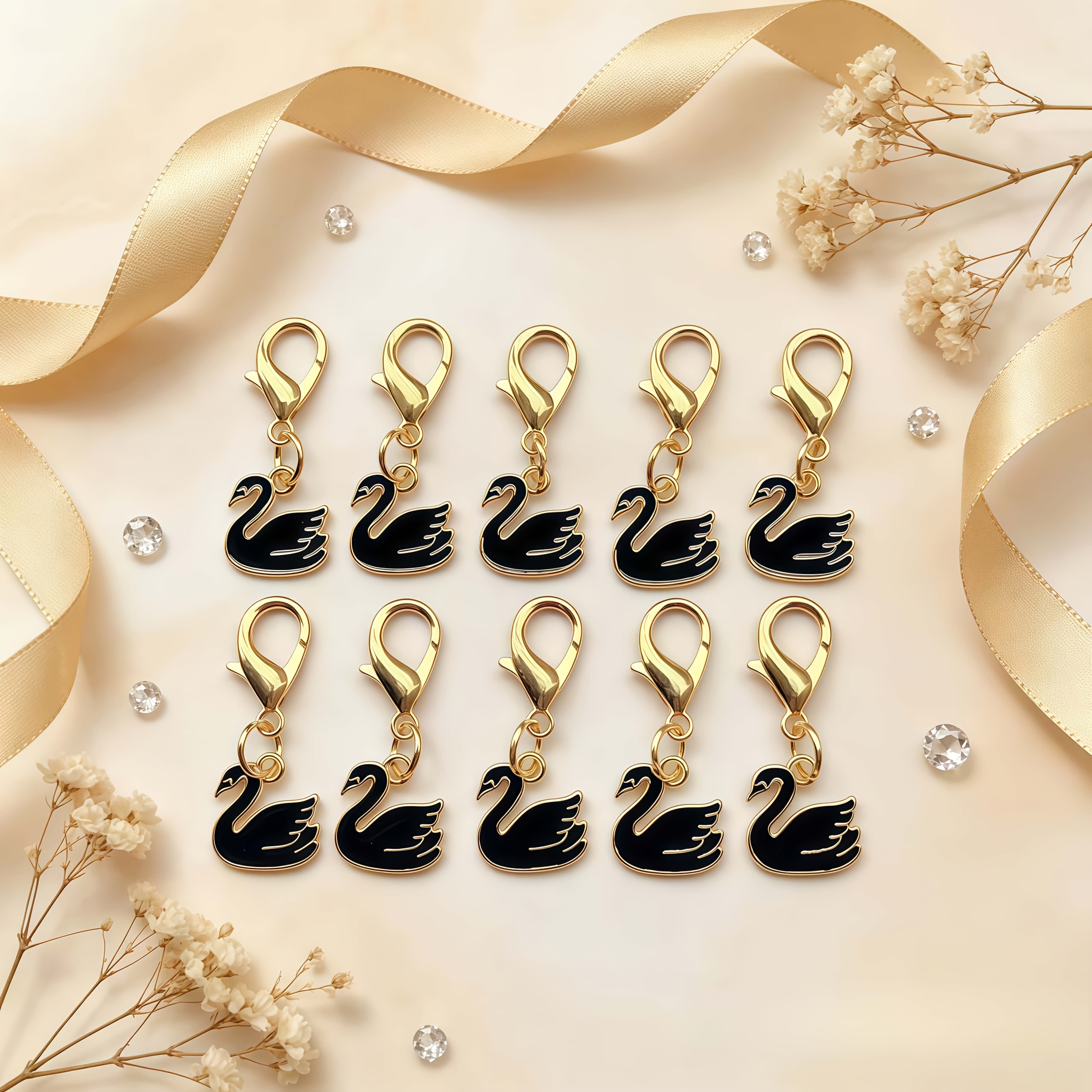 TEMU 10pcs Exquisite Black Swan Keychain, Luxurious Bag Charm, Elegant Swan Pendant, Car Key Ring, Fashion Accessory, Gift For Women