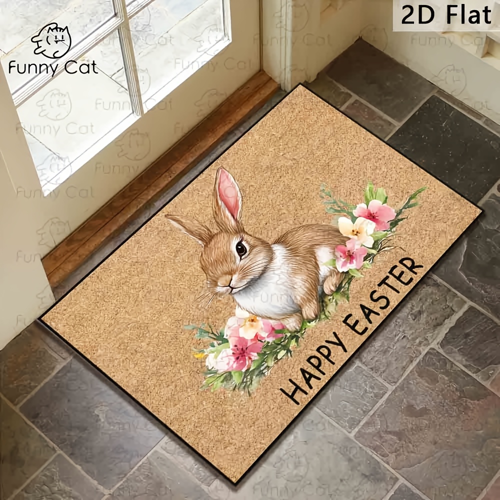 TEMU Kitchen Rug, Home Dining 1pc Pack Doormat Kitchen Rugs | Cute Bunny And Floral , Mat, Perfect For Home Entrance, Adorable Rabbit Decor Carpet,