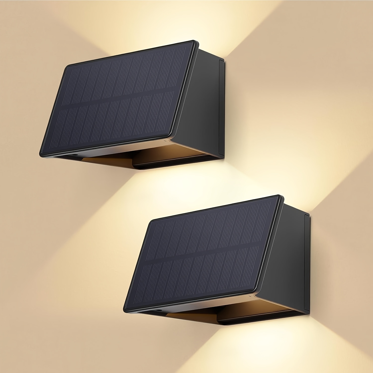 TEMU 2-pack Outdoor Solar Lights, Led Solar Wall Lights, 3000k Warm White Light, Outdoor Wall Decoration Lights, 1800mah Battery Capacity, Adjustable