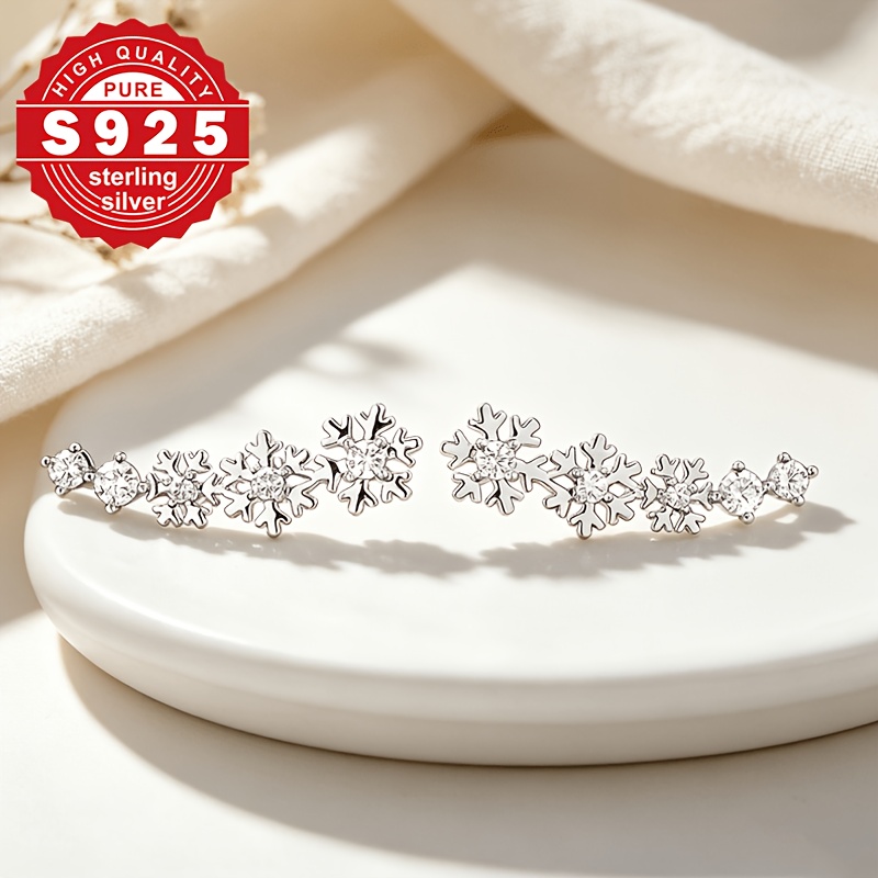 Women's S925 Silver Snowflake Design Stud Earrings