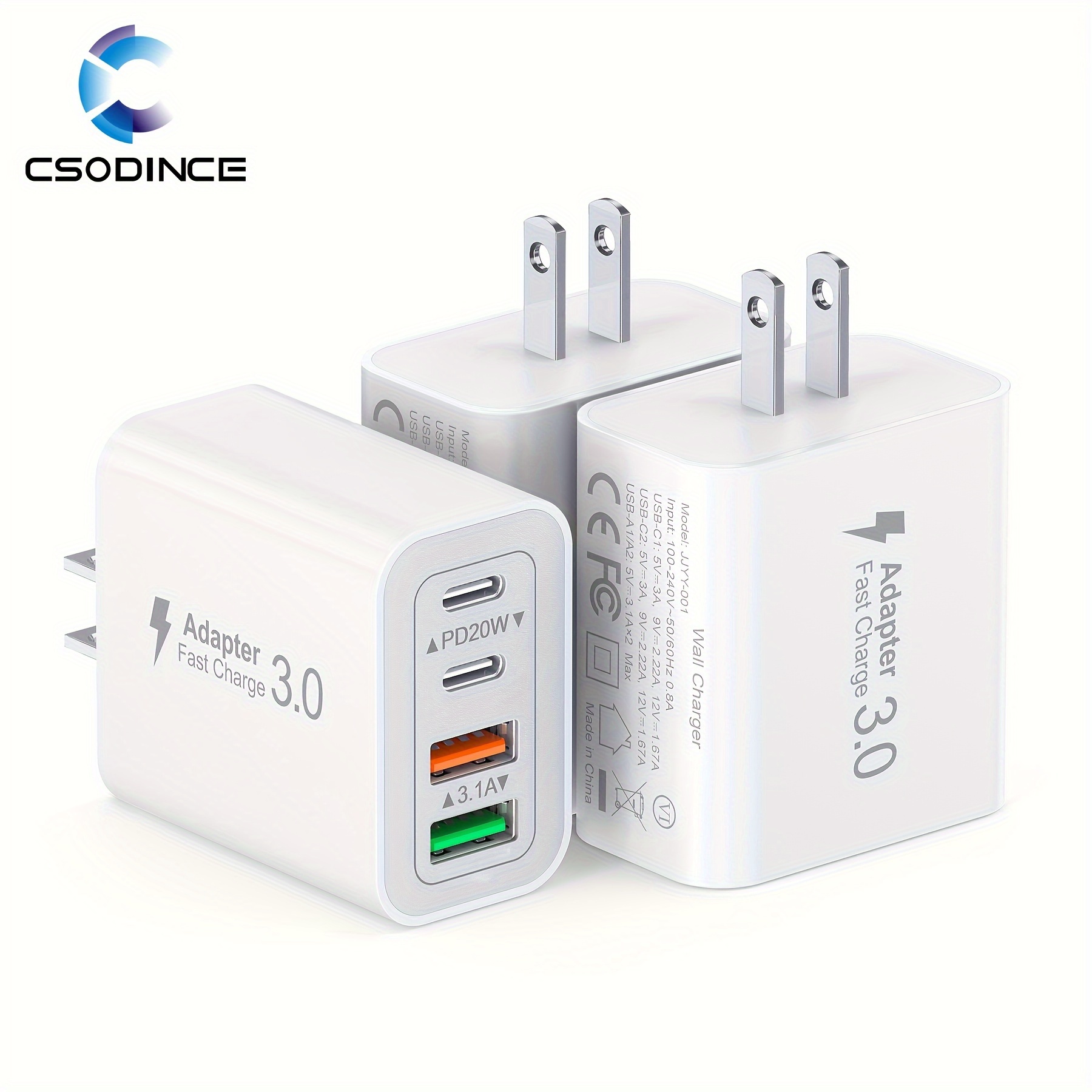 

Csodince 3 Pack Fast Charging , 40w 4-port Charger Cube Plug Box Base Adapter For Ipad/pro/mini, Compatible With Iphone 15/14/13/12, , Motorola, , Pixel, Tablet