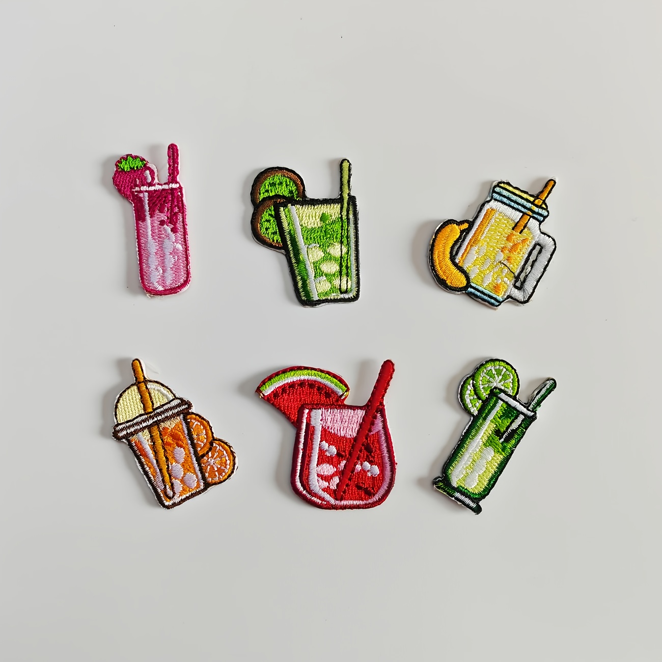 Set Of 6 Juicy Cute Patterns Embroidered Fabric Stickers, Embroidered Patch Appliques For Clothing, Scarf, Bag Decoration. Curtain Hole Patch