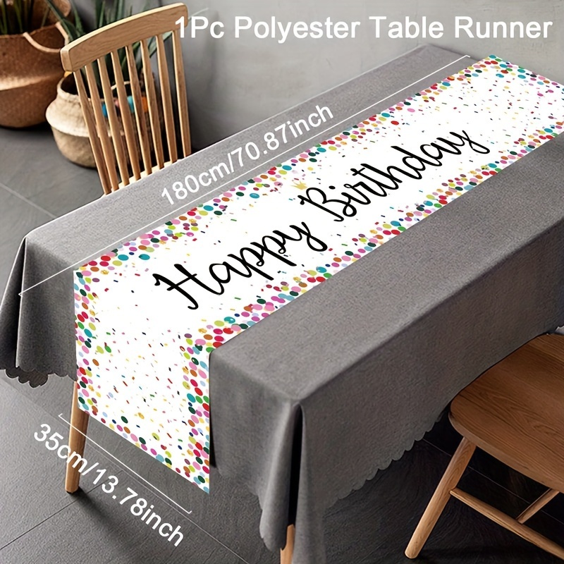 E-shop ., Polka Dot Polyester Tischläufer für Happy Birthday Tischflagge, geeignet für Geburtstagsfeier Dekoration, Esszimmer Tischdecke für Zuhause,