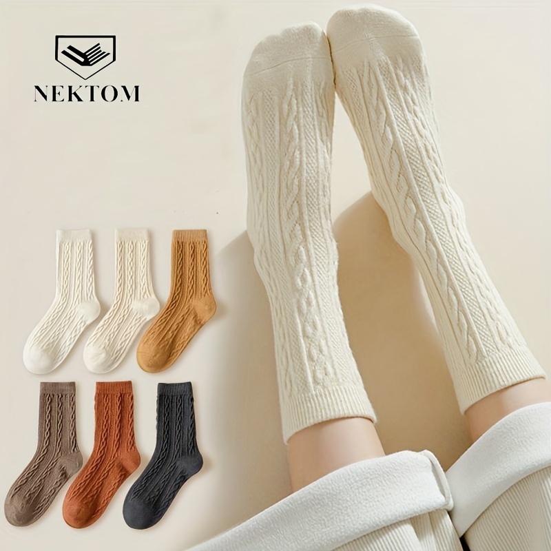 

Ensemble de 6 paires de chaussettes hautes en coton mélangé pour femmes NEKTOM, épaisses, tricotées, torsadées, texturées, pour l'hiver, lavables à , 98 % coton, 2 % polyester - Série YF