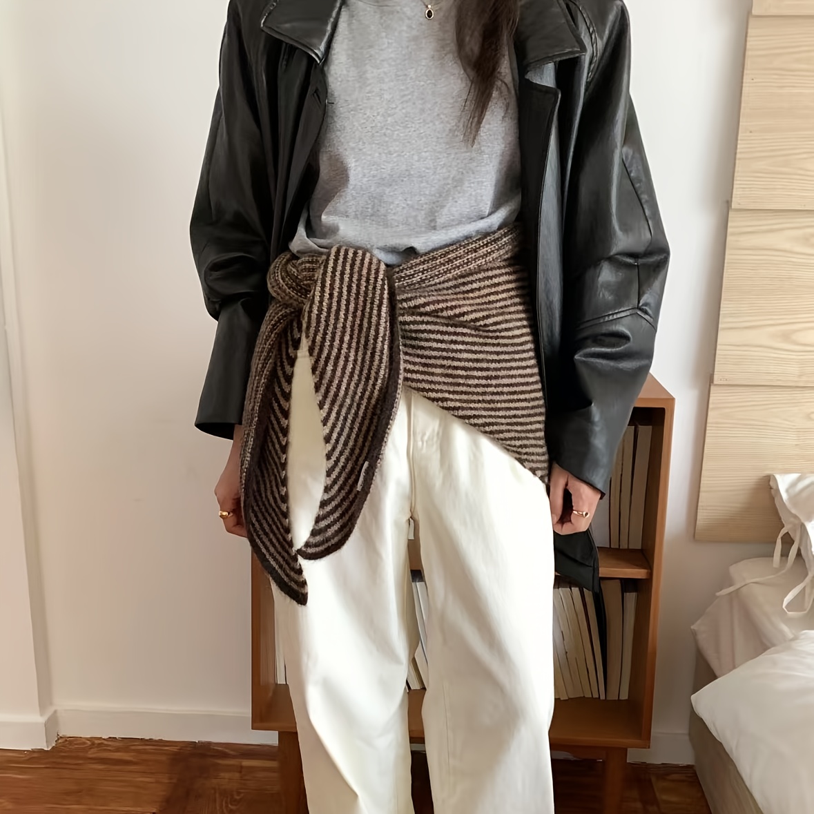 2025 New Arrival! Korean Aesthetic Striped Scarf Women's Fall Winter New Warm Neck Warmer Shawl 2-in-1 Versatile