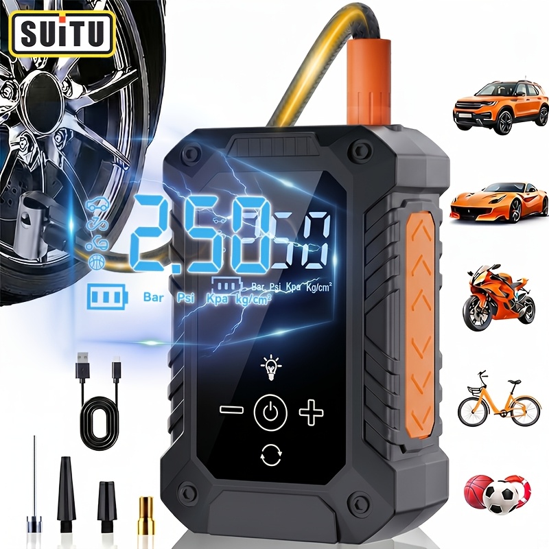 TEMU Portable Heavy Duty Air Compressor Tire Inflator, Durable Compact Lightweight, Easy Operation, Vehicle Maintenance Tool For Car Motorcycle Bike