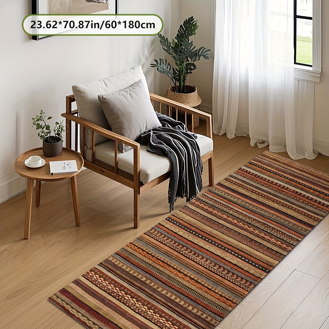 TEMU Zulida Long Runner Mat - Striped , 100% Polyester Soft Non-shedding Machine Washable Mat For Hallway, Living Room, Bedroom, Office, Cafe -