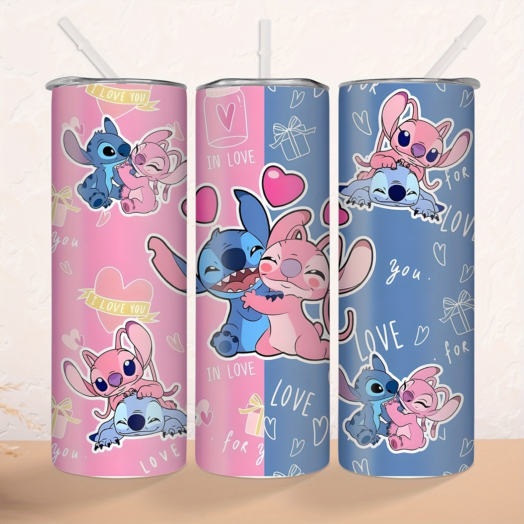 

1pc, Disney Stitch Tumbler With Lid And Straw, 20oz Stainless Steel Water Bottle, Insulated Straight Water Cups, Summer Winter Drinkware, Outdoor Travel Accessories