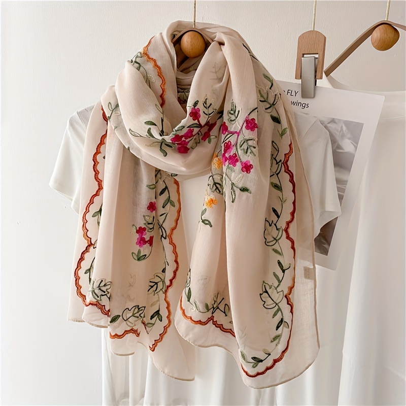 

Vintage Embroidered Polyester Scarf - Breathable Decorative Shawl For Going Out, Windproof With Delicate Embroidery Craftsmanship, Elegant Inelastic Wrap For Women