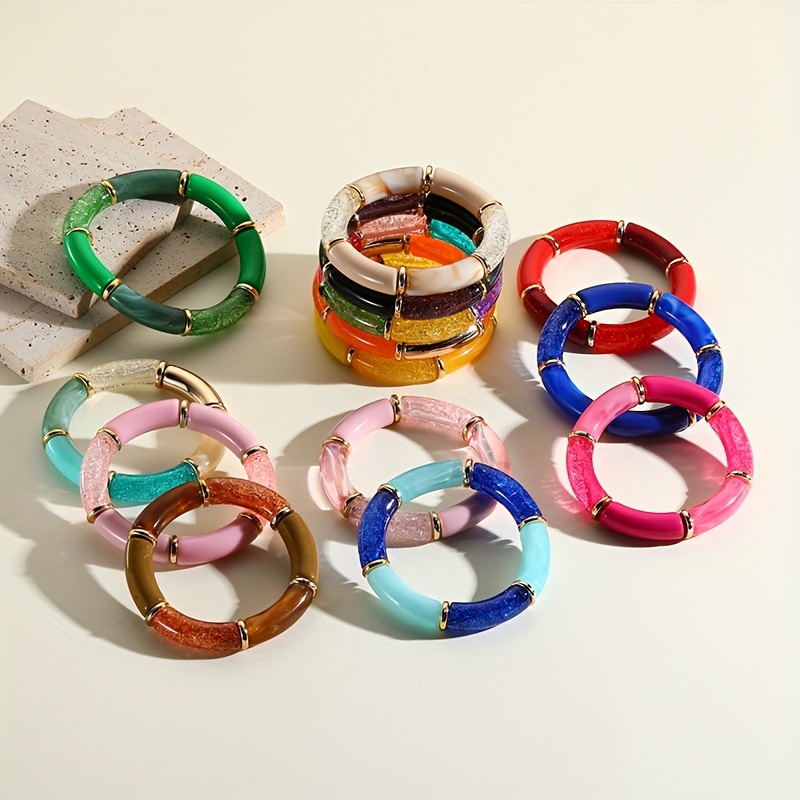 

-chic Vintage Colorblock Resin Bangle Bracelet For Women - Casual Attire