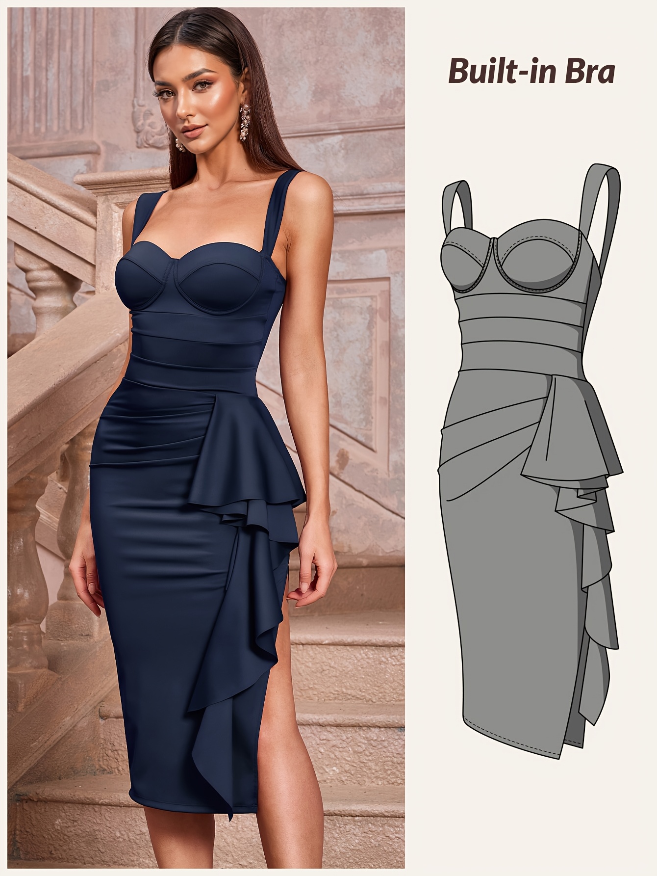 princess polly baby blue dress Unique Bargains Women's Shapewear Dresses Buit in Bra Adjustable Spaghetti  Straps Layered Full Slips Bodycon Dress Medium Dark Brown main image 0