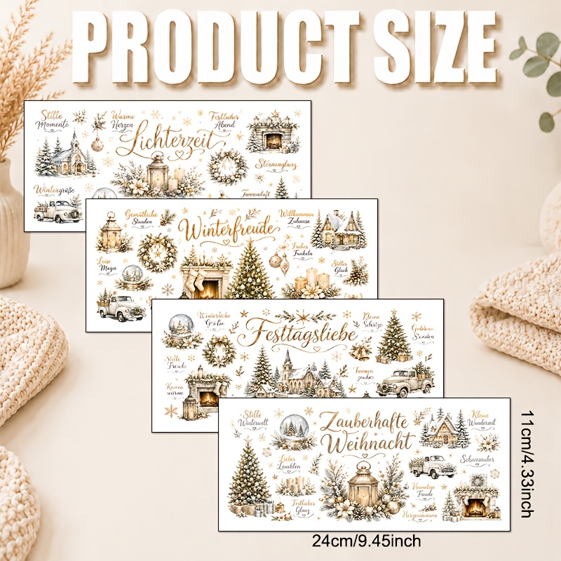 TEMU 4 Sheets/set, Golden Gray Christmas Transfer Paper, Retro Pattern Transfer, German Winter Short Transfer, Suitable For Mugs, Coffee Cups, 16oz