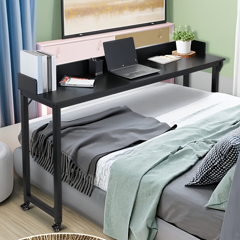 TEMU Overbed Table With Wheels, Queen Full Size Mobile Computer Desk, Standing Laptop Cart, Over Bed Table With Heavy Duty Metal Leg, For Bedroom 16" D X 71" W X 41" H