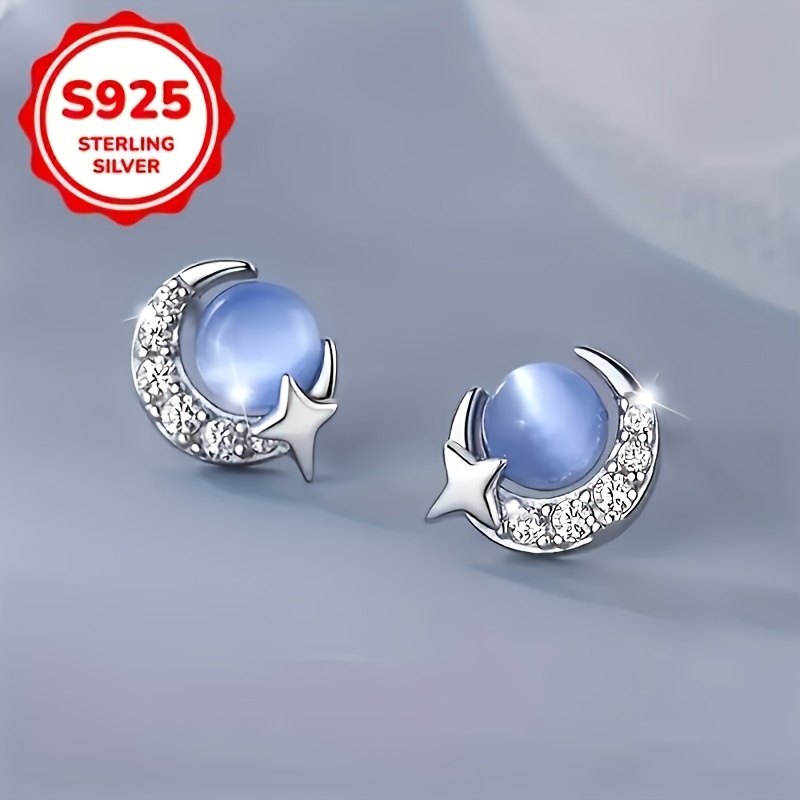 TEMU Set Of S925 Featuring Adorable Moon And Star Studs, Stylish And , Hypoallergenic, And Festive Occasions, Ideal Christmas Present, Versatile