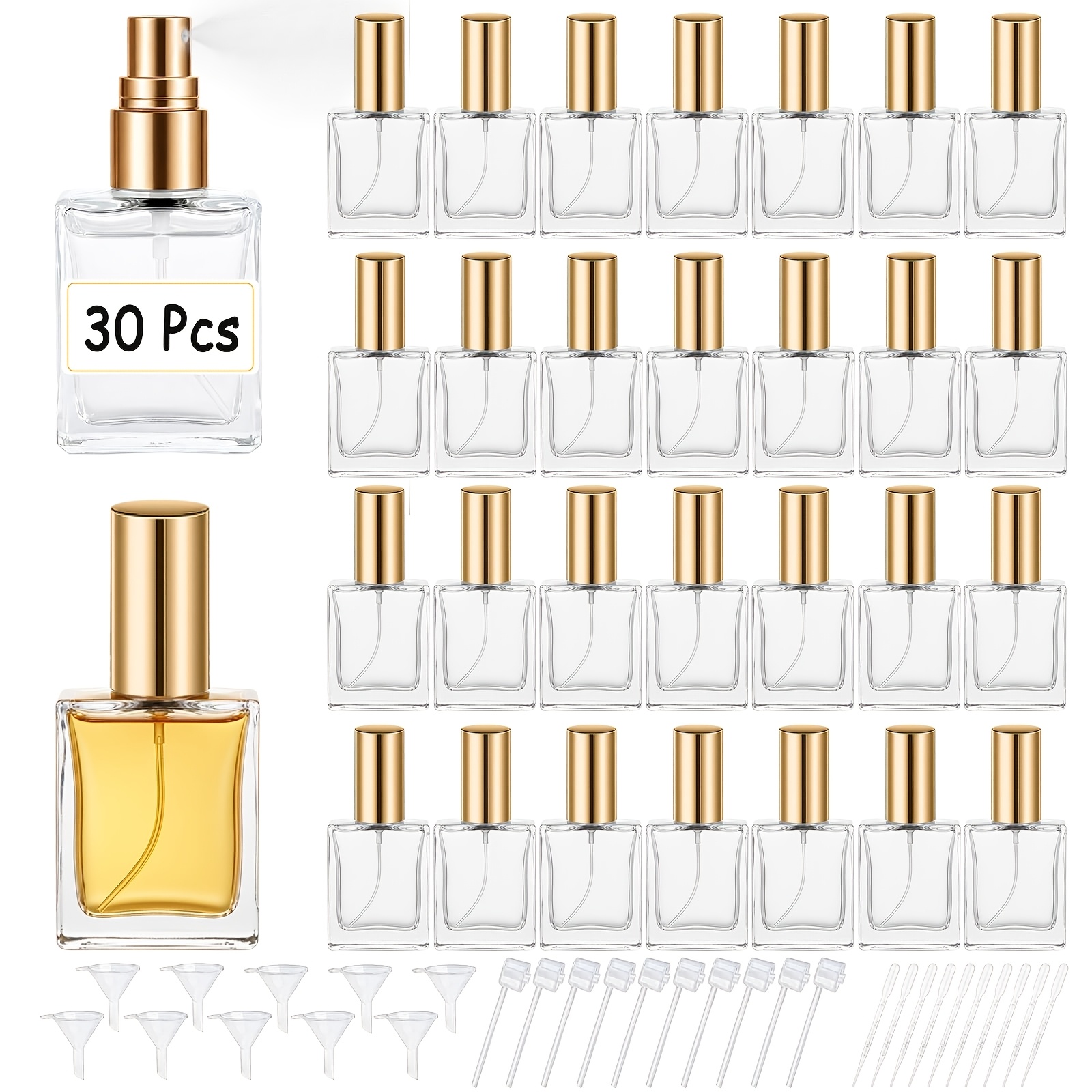TEMU Set da 30 spray per da 15ml in vetro qualit�, mini vuoti per con erogatore, contagocce e imbuto per fai da te, e da viaggio (, argentato, )