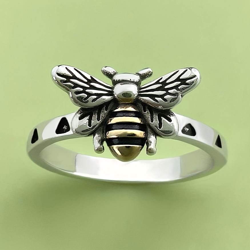 Bee Vintage 925 Silver Plated Ring, Gift for Her