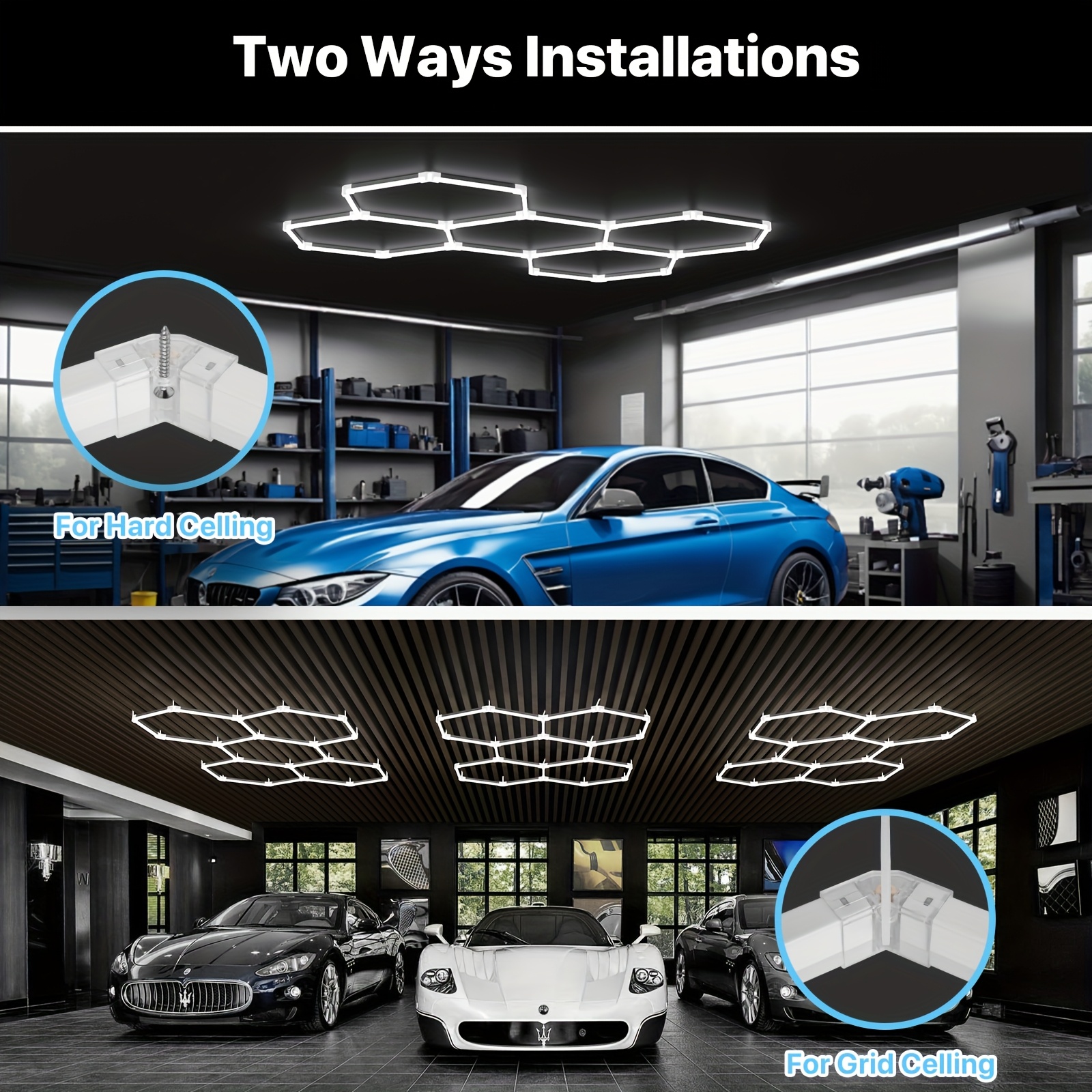 Neatfi LED Hexagon Garage Light 60,720 Lumens, 552W, Honeycomb Ceiling Light For Car Detailing, Auto Shops, Workshop, Warehouse, And Gym (15 Hex