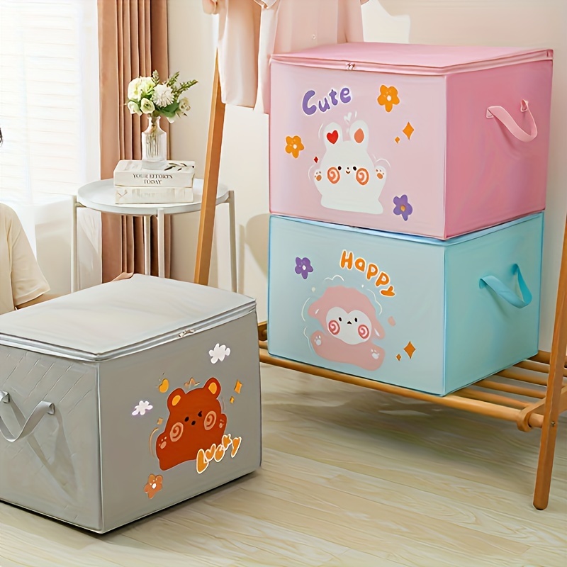 

3pcs Clothes Storage Box, Cartoon Foldable Blanket Storage Bags, Storage Containers For Organizing Bedroom, Closet, Clothing, Comforter, Sweater, Organization And Storage With Lids And Handle