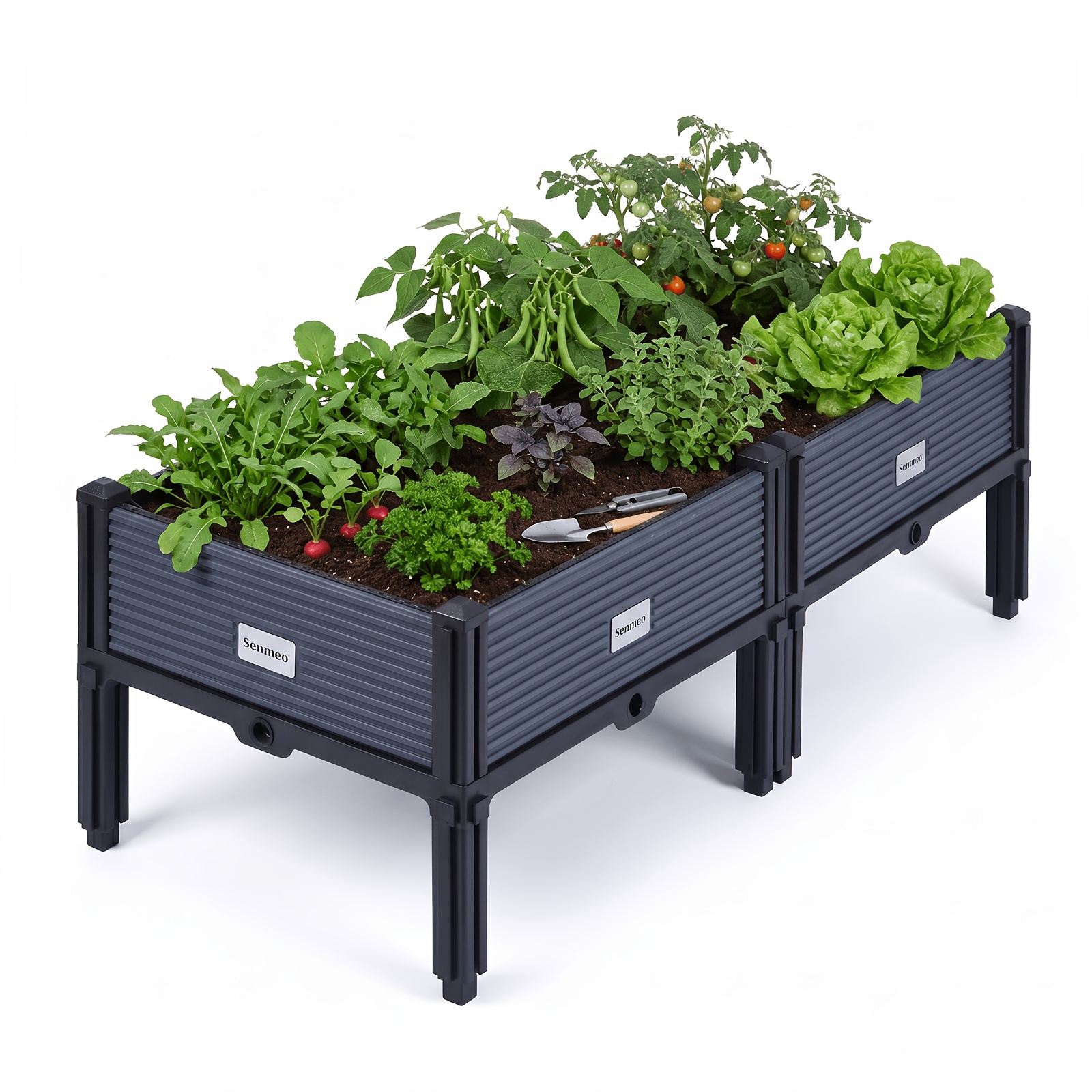 2pcs Raised Garden Bed, Elevated Raised Garden Beds Outdoor with Self-Watering Tray, 220 Lbs Heavy Duty Support, 5.9" Deep Root Zone, No-Bend Ergonomic Height, Tool-Free Assembly, Garden Raised Bed for Vegetables Herbs Patio Balcony