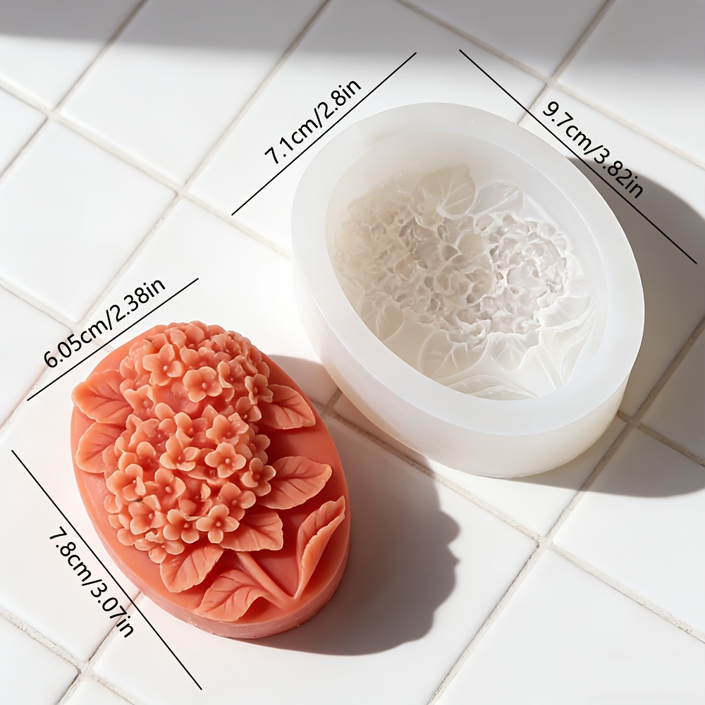 TEMU 1pc Hydrangea Silicone Soap Mold - Reusable Floral Relief Molds With Detailed Petal & Leaf Texture, Hydrangea Cluster Design For Diy Candle,