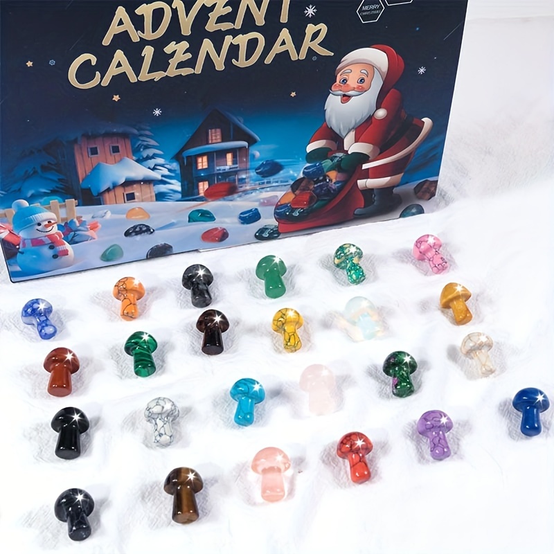 

24pcs Synthetic Crystal Advent Calendar - Open A Surprise Crystal , Christmas Countdown Gift, Party Supplies, Holiday Surprise Stone, Box For Jewelry Enthusiasts And Enthusiasts Mushroom