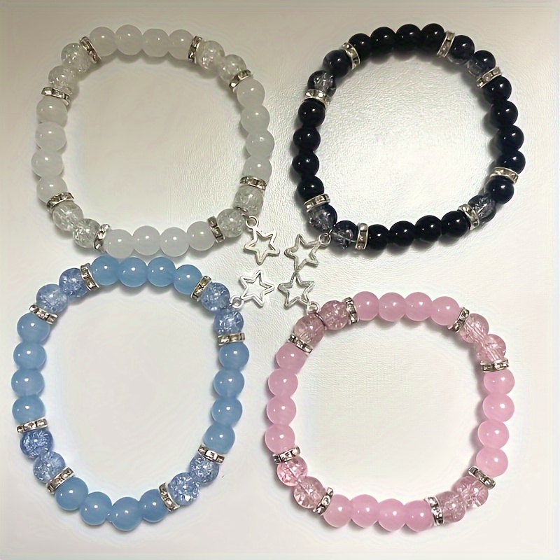 

4pcs Fashionable Bead Friendship Bracelets Set With Star Pendant For Women Best Friend Jewelry