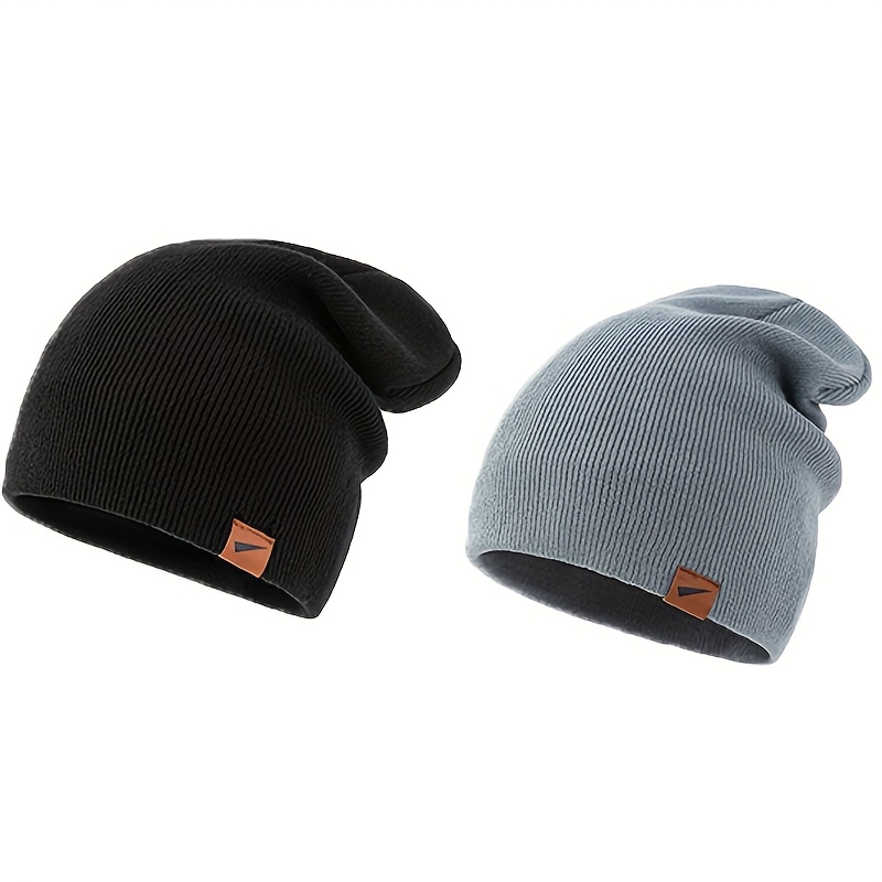 E-shop 2er-Set Neutraler Bart Design Elastischer Beanie Ohne Krempe, Unisex Outdoor Sportbekleidung, Gothic Style Hut, Beige Grau, Geeignet für Alle