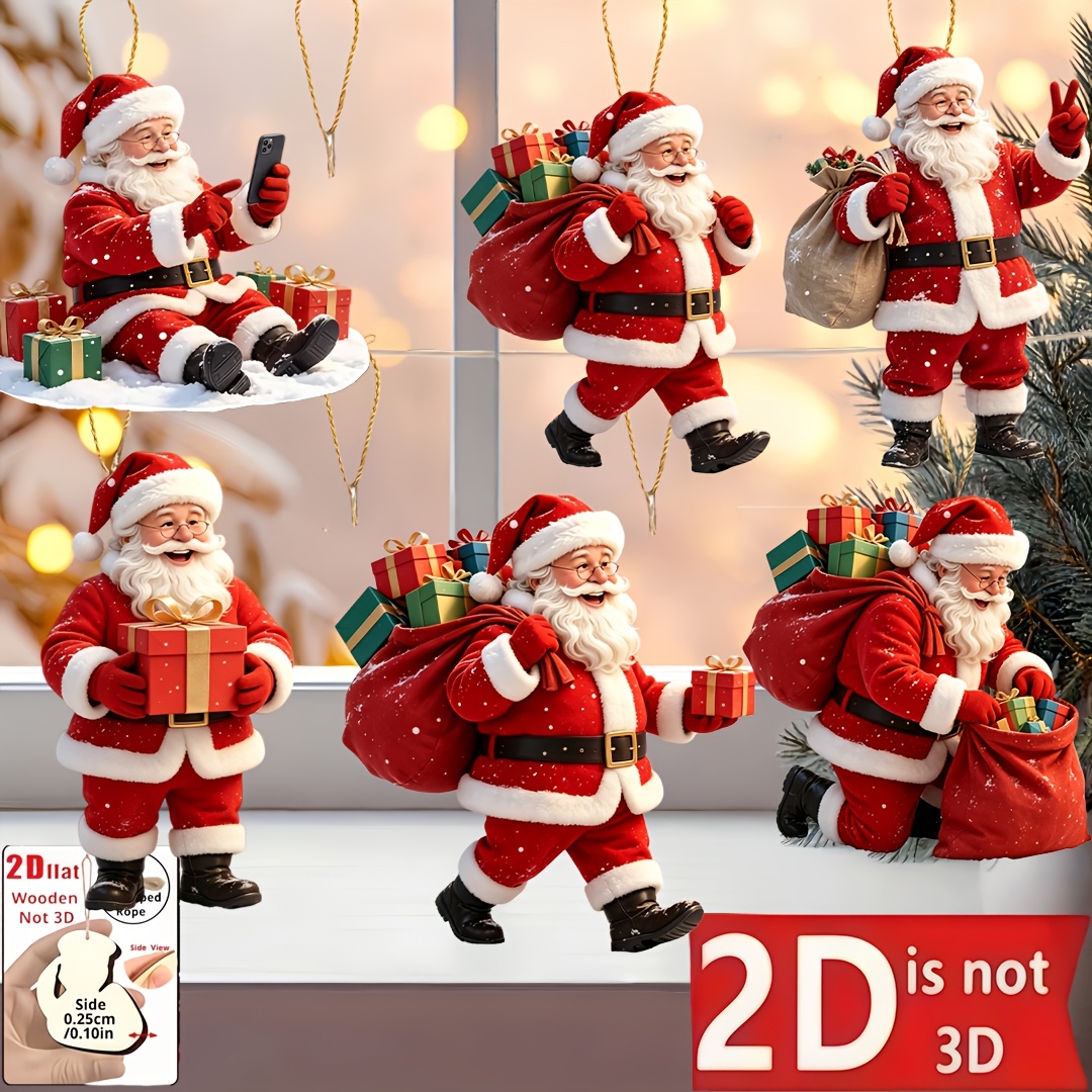 TEMU 2d Flat, 2d Flat 6pcs Set For Gifting - Wood Hanging Ornaments, Suitable For Indoor/outdoor Christmas Trees And Home Decor, Ideal For Christmas,