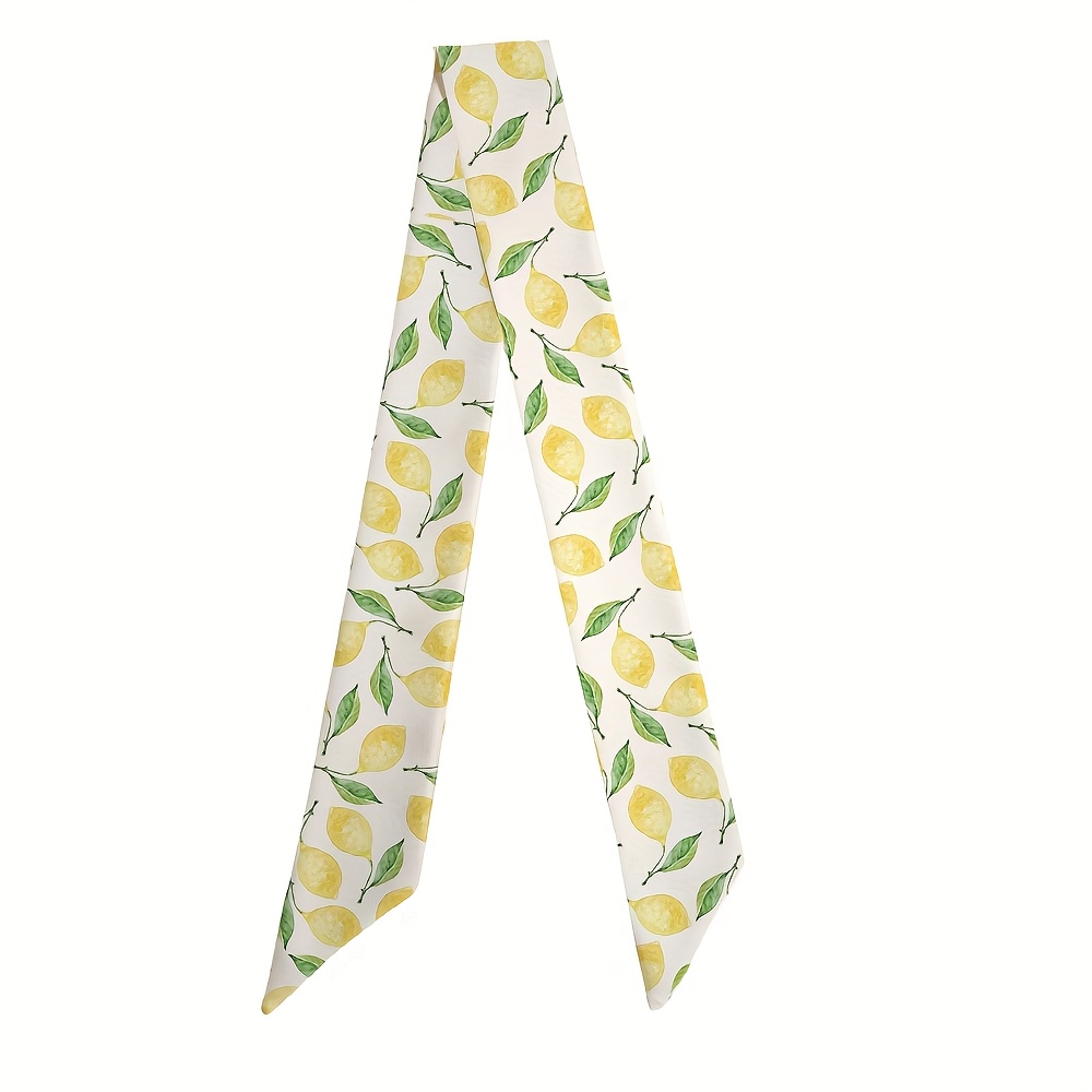 Image of 1pc Lemon-themed Scarf Ribbon, A Small Long Strip For Women To Tie Hair, Bags, Versatile Neckerchief, Scarf, Hair Accessory, Gift