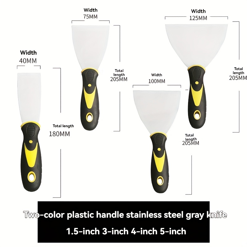 Two-color Handle Putty Knives In Sizes 1 Inch To 6 Inches, Including Stainless Steel Cleaning Spatulas