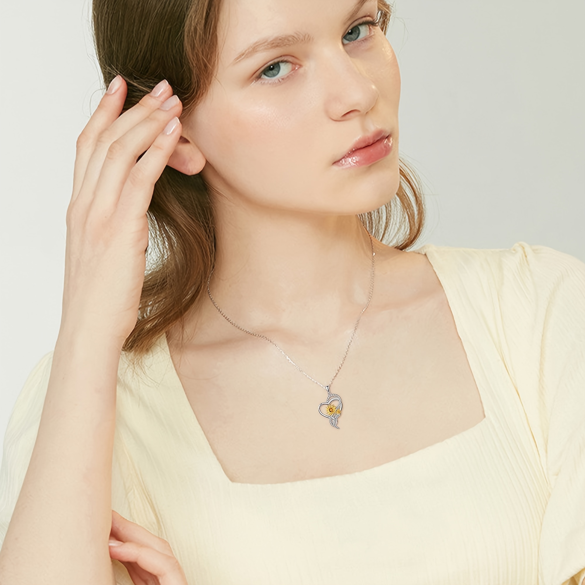 sunflower necklace 925 sterling silver heart sunflower Temu