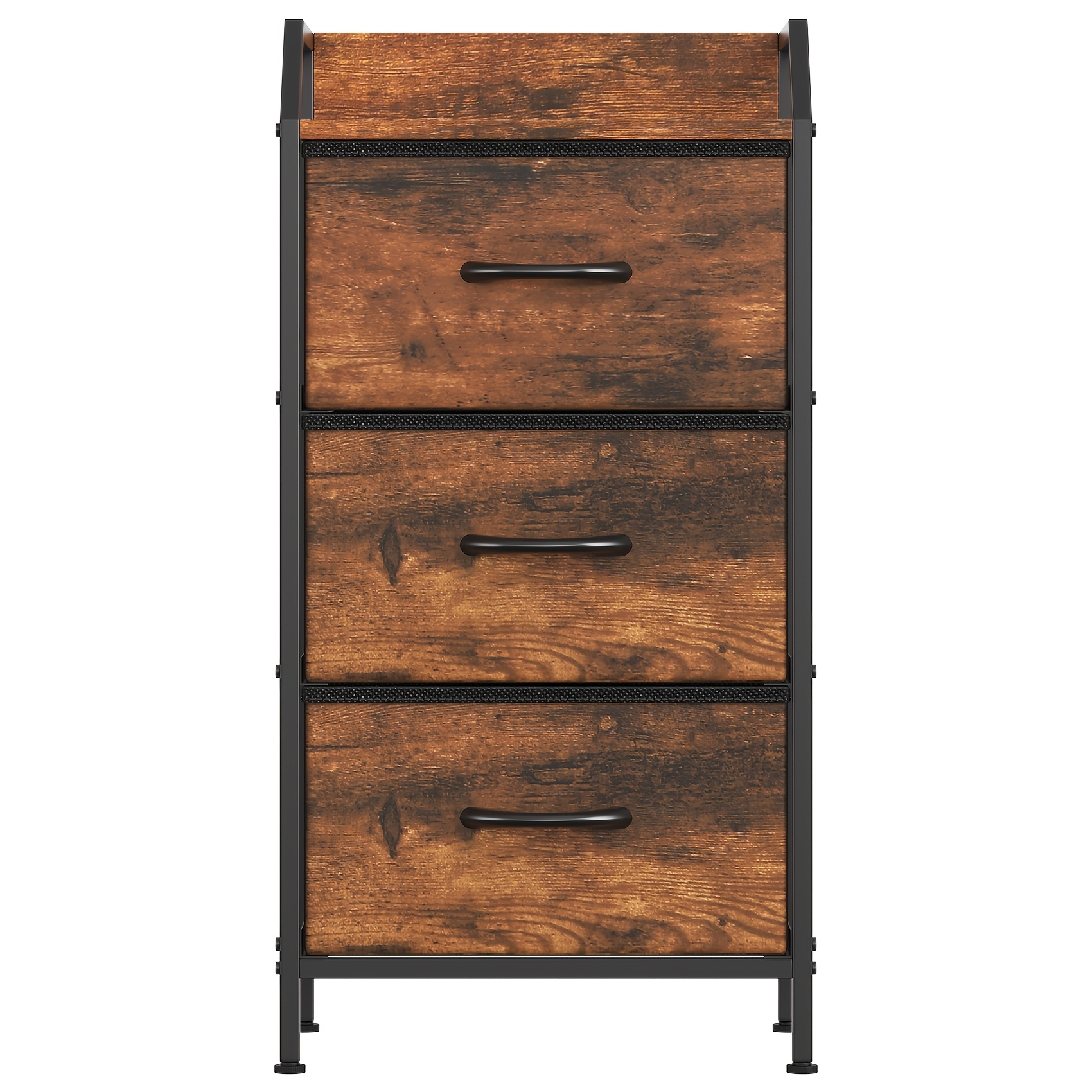 Image of 3-layer Side Cabinet, 3 Drawers With Open Top, 3-sided , & Mdf, Adjustable Feet, Movable Side Table, For Living Room, Bedroom, Hallway, Small Space, , Storage Drawer Units