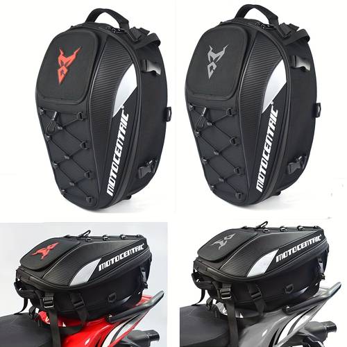 motorcycle rear seat tail bag adjustable strap multi function helmet storage luggage for street bikes black durable textured design with multiple compartments
