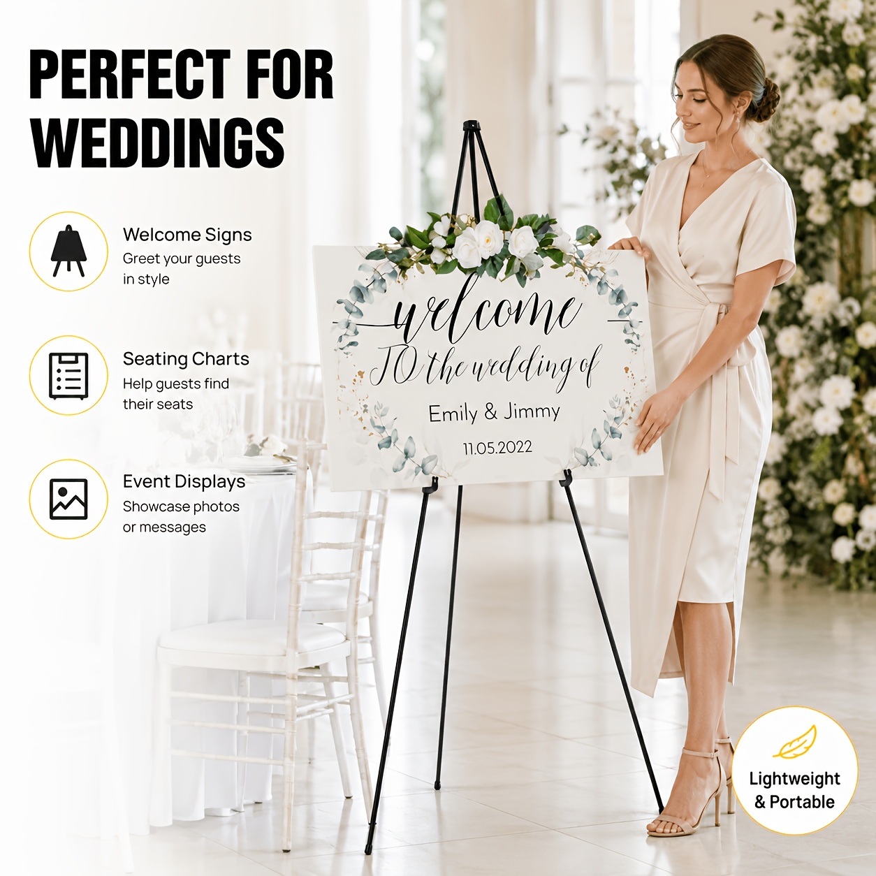 TEMU Adjustable Floor-standing Easel, Portable Foldable Wedding Sign Display Stand, Adjustable Height Tripod Easel, Suitable For Home, Office, Party