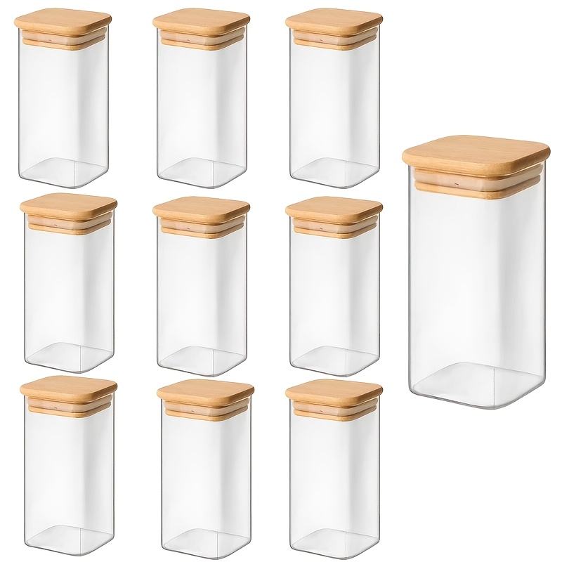 TEMU 4/8/10 Pack 8.79oz Square Glass Spice Containers With Bamboo Lids, Airtight Borosilicate Glass Jars For Kitchen Organization, Spices, Herbs,