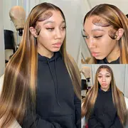 Highlight 13x4 HD Lace Front Echthaarperücken für Frauen P4 27 Ombre Braun Knochen Glatt Kleberfrei Transparent Peruanische Lace Frontalperücken 28 30 32 Zoll Lace Closure Perücke Farbige Perücke Details 5