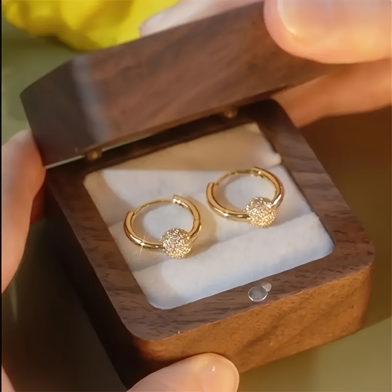 TEMU 1 Pair Women' Spherical Sphere Pendant Earrings - Spherical Beads, Minimalist Elegant & Cute Dangle Earrings For Daily Wear & Parties, Gift