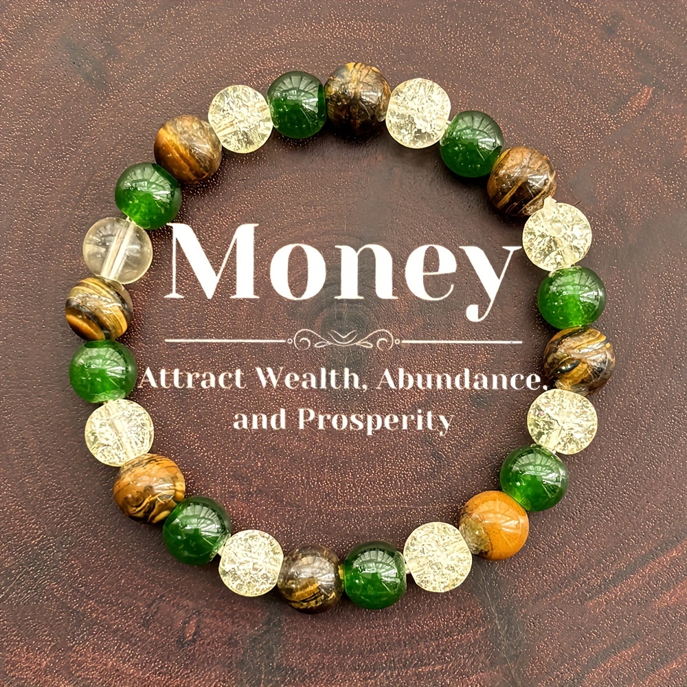 

1pc & Wrist - Eye Beaded Bracelet For Wealth, Strength, And - Green & -orange Gemstone Jewelry Gift