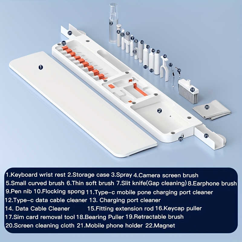 Shenzhi Tech Ergonomic Keyboard Wrist Rest with 22 in 1 Cleaning Kit, Magnetic Storage, Soft Faux Leather Support, and Tech Tools for Home Office Computer Laptop Gaming, Laptop Wrist Rest | Sleek Modern Design | Magnetic Storage, Keyboard for PC