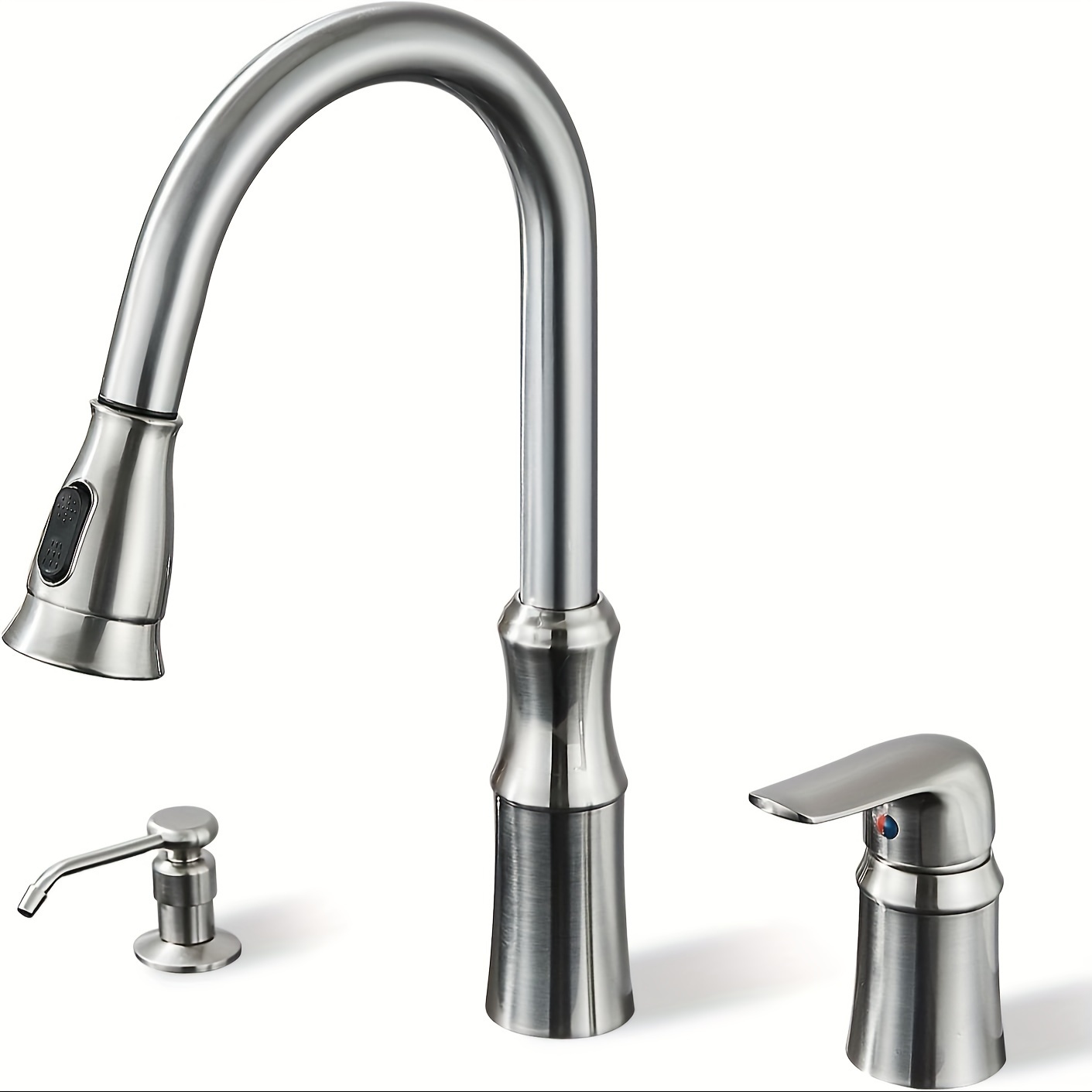 

Kitchen Faucet With Pull Down Sprayer Kitchen Faucet With Soap Dispenser, High Arc Pull Out Kitchen Sink Faucet Brushed Nickel Commercial Kitchen Faucets 3 Hole Faucet