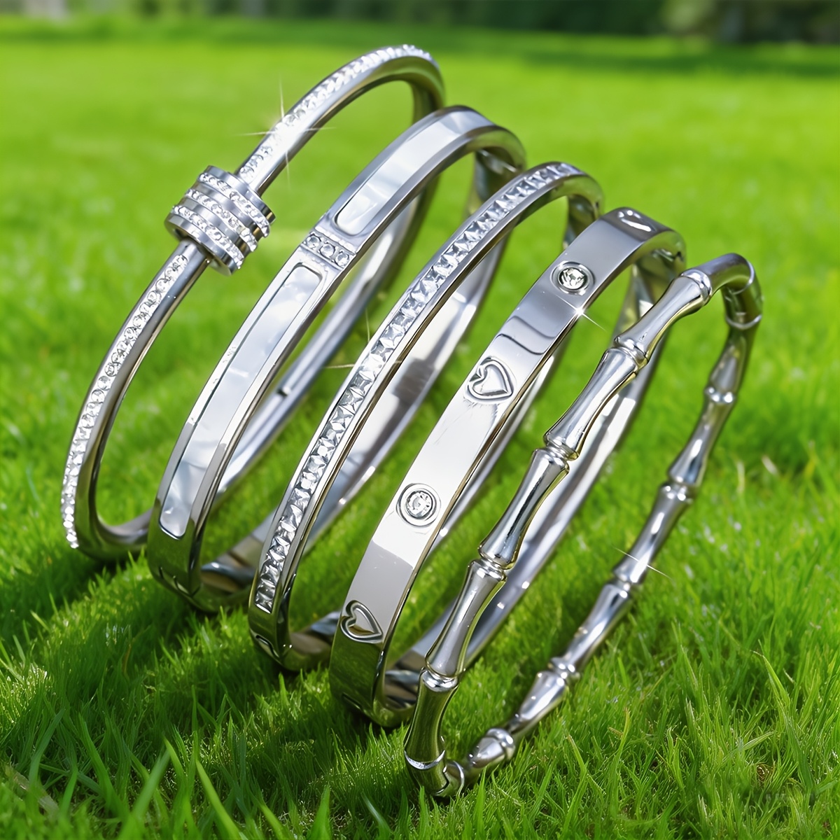 3pcs Simple Stainless Steel Bangle Jewelry Set for Women
