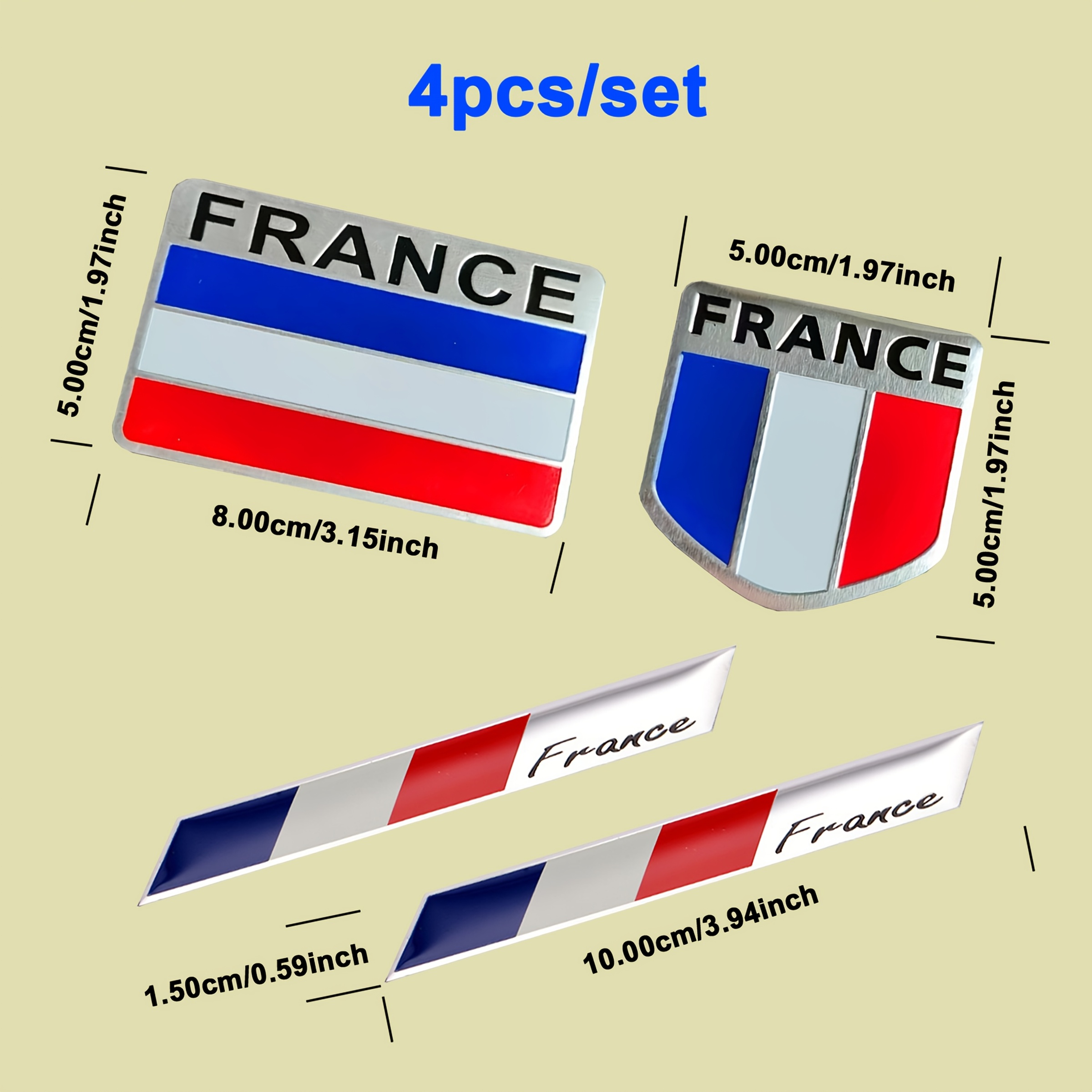 TEMU 4pcs/set France Flag Car Emblem Badge Decal, 3d Durable Exterior Decorative Cut-out Metal Emblems For Vehicles, Trucks, Suv, Bike - Exterior