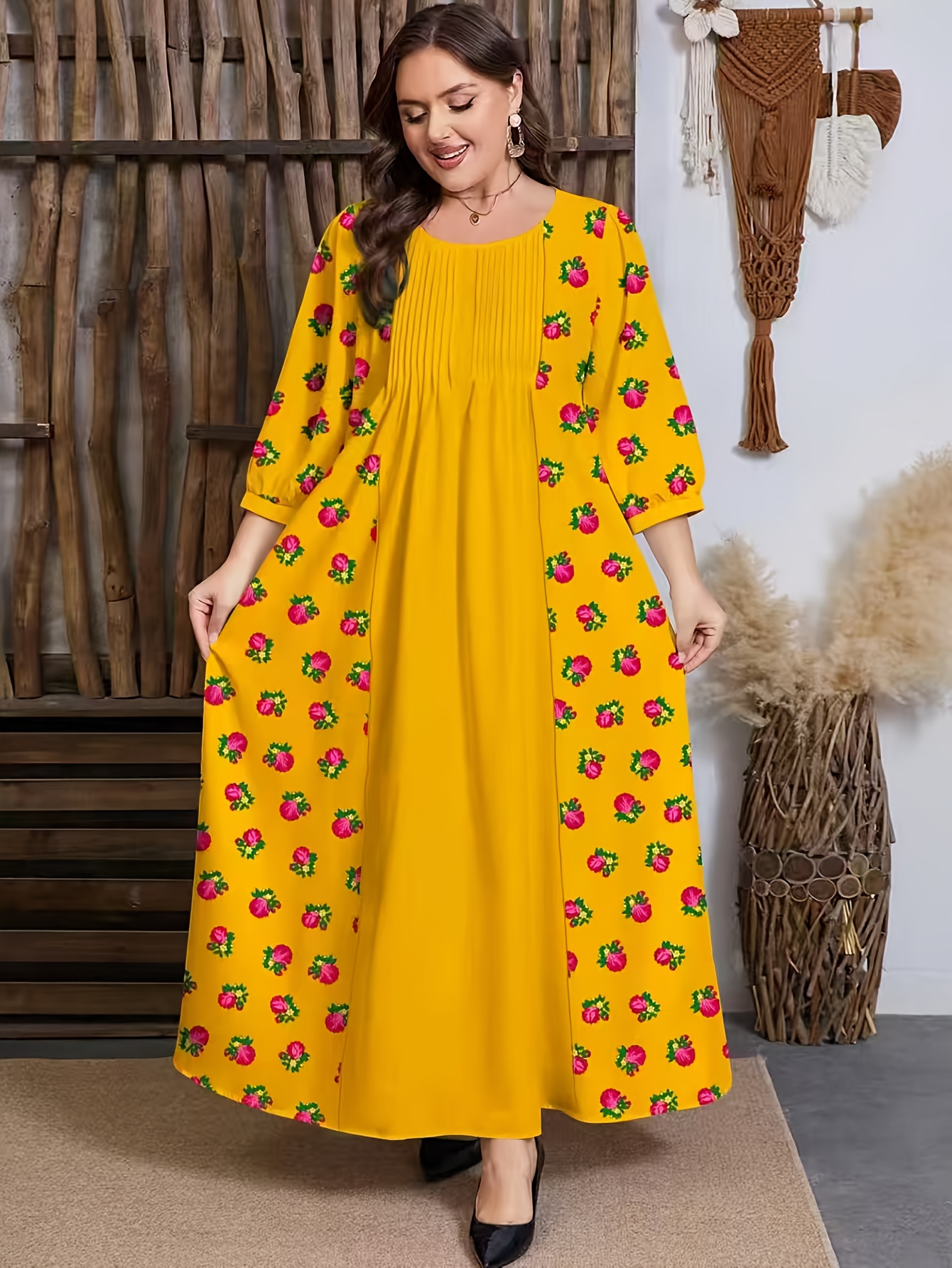 plus size ramadan floral print dress color - Temu Mauritius
