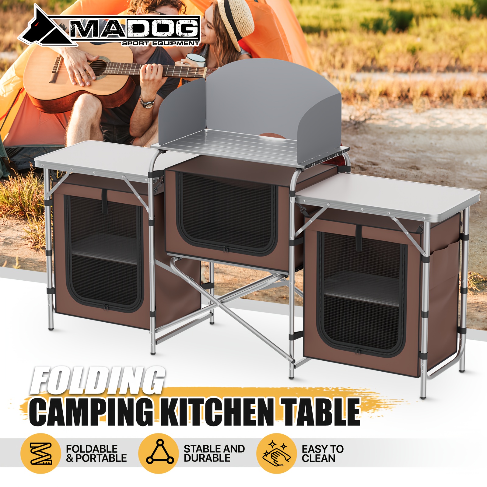 

Monibloom Folding Camping Kitchen Table, Lightweight Aluminum With Grill Area, 2 Fold- Tables, Portable Camp Table For Beach, Picnics And Bbq