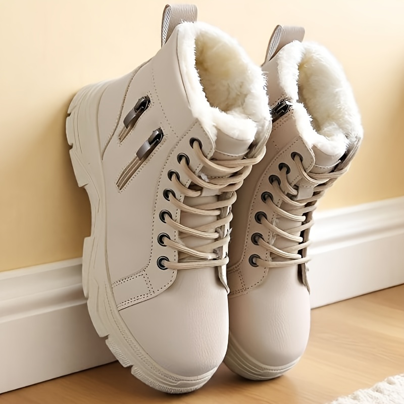 Image of New Women's Warm High-top Shoes, Solid Color, Simple And Versatile, Outdoor Casual Lace-up Shoes, Women Shoes, Sneakers