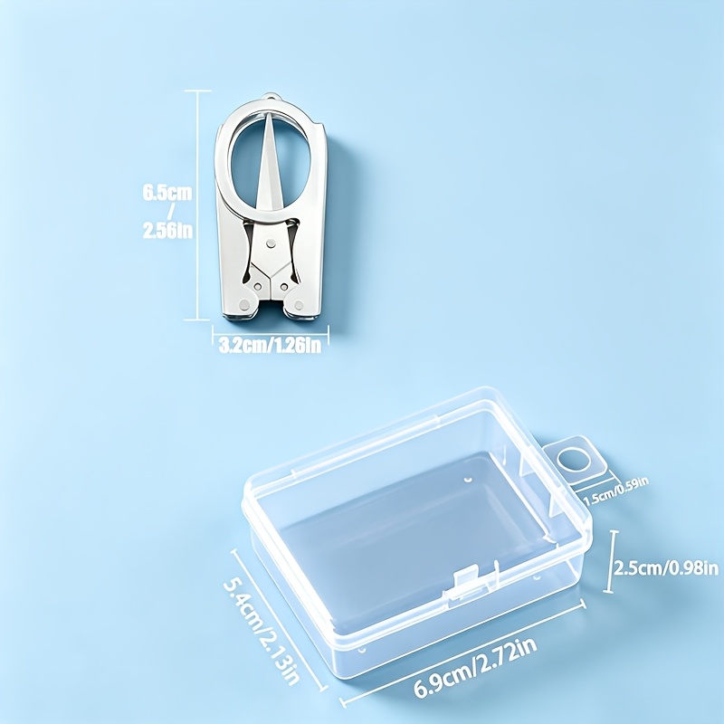 TEMU 1pc Mini Ciseaux Pliants Portables en Acier Inoxydable avec Boîte de Rangement, Peuvent Être Accrochés à un Porte-Clés, Outil de Coupe Portable